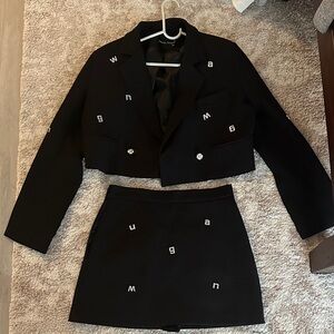 Black Cropped Blazer and Skirt Set